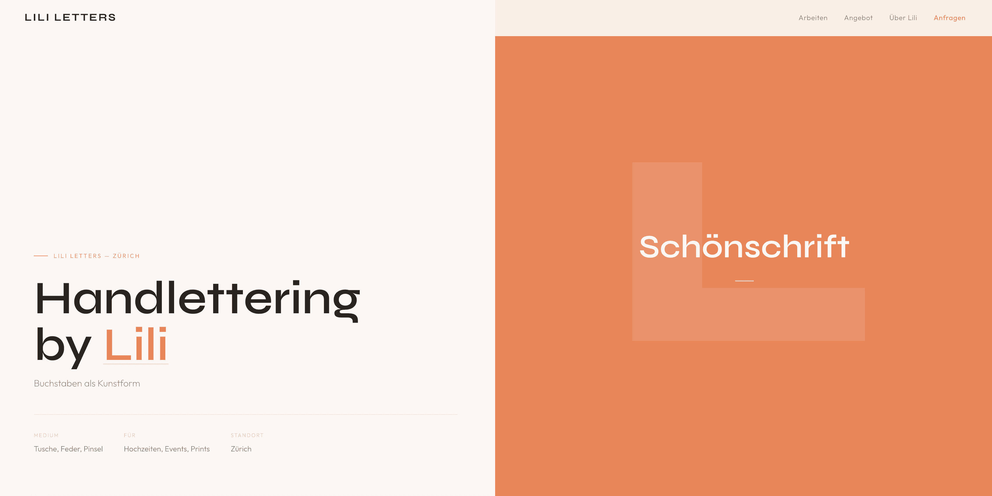 Webdesign für Lili Letters — Handlettering-Website aus Zürich von maeve studio